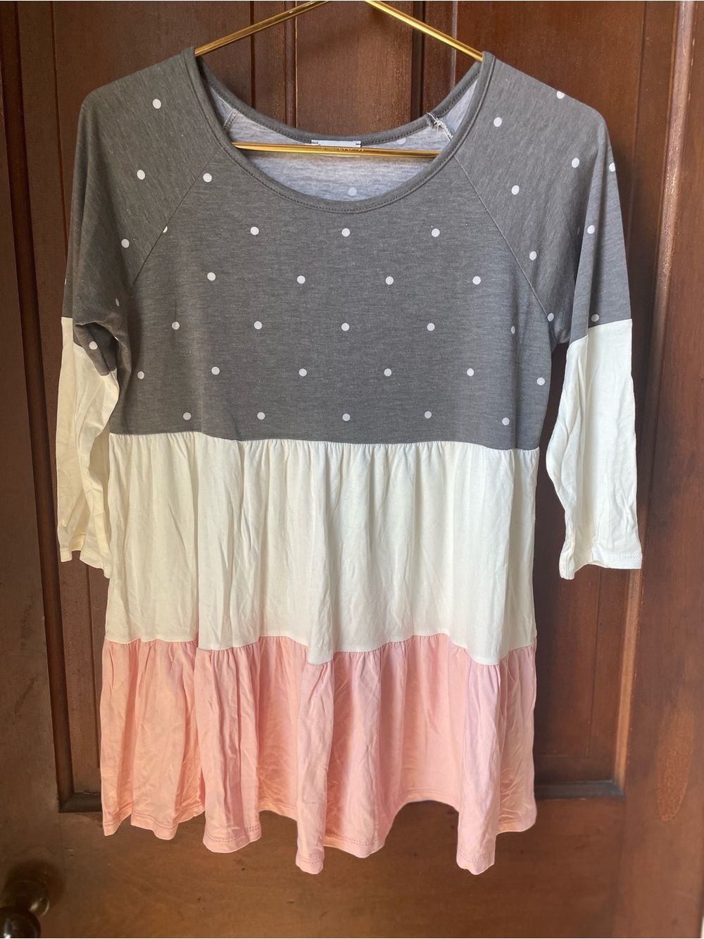 Egs California women's small gray polka dot / pink / white top